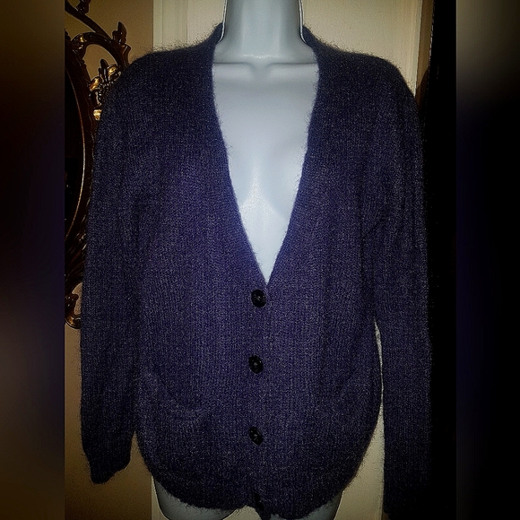 Beautiful purple mohair blend cardigan sweater - Picture 3 of 6